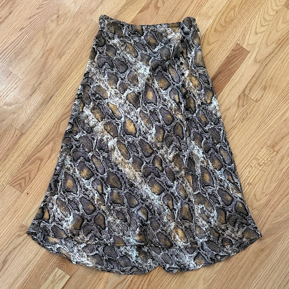 Zara Asymmetrical Snake Print Skirt - Brown and Tan
